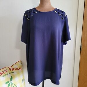 Michael Michael Kors Navy Blue Lace Up Grommet Shoulder Blouse Top Large L